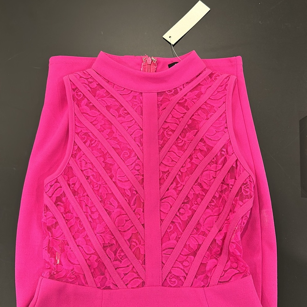 Hot Pink Floral Lace Sexy Entry Edge Dress